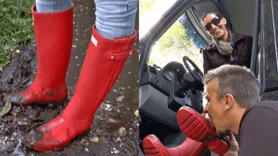 84918 - Slave has to lick muddy hunter boots