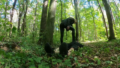 161608 - Mistress Samariel and Faith -trampling and boots cleaning in the forest part 2