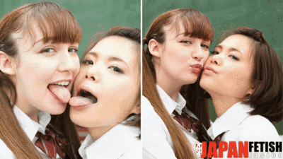 176761 - European & Asian Tongue Beauties: Lesbian French Kisses and Thrills of an Interracial Schoolgirl Couple