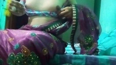 186734 - Indian Gay Crossdresser Gaurisissy in pink saree pressing and milking his big boobs and enjoying hardcore sex