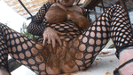 Shitting and pissing in fishnet catsuit