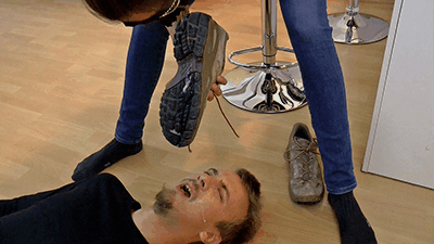 104201 - Dirty shoe soles covered in spit and licked clean