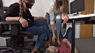 181221 - Office technician gets punished under nylon feet (small version)