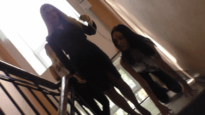 158321 - VALERIA and KIRA - Came from a walk with their pet - Pantyhose and foot worship (mp4)