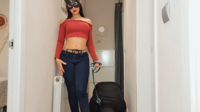 198601 - Goddess in jeans with slave on leash (small version)
