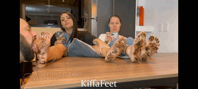 167358 - Goddess Kiffa and Goddess Grazi - Dirty feet EP 6 - Slave has to clean 2 pairs of  dirty feet and got face slapped