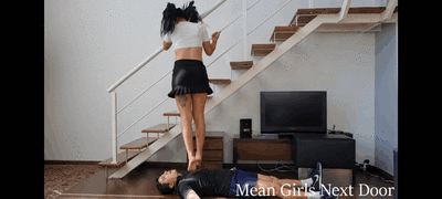191366 - Mistress Katherine and Mr Pine  - Cheerleader trample loser that thinks he is going to the party - FIRST Katherine TRAMPLING - FOOT WORSHIP -