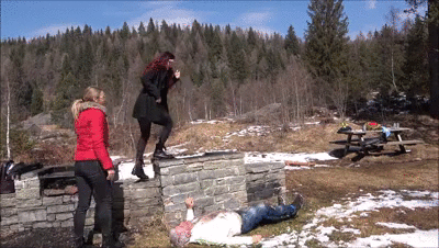 201524 - GABRIELLA & SCARLET - A trip to the mountains - INHUMAN jumping with combat boots (BRUTAL CLIP!)