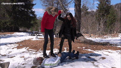 202718 - GABRIELLA & SCARLET - A trip to the mountains - BRUTAL trampling with muddy boots in the snow, muddy boots licking (CRAZY EXTREME CLIP!)