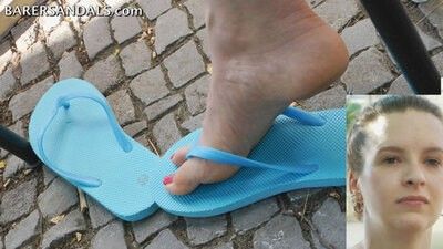 178695 - 13017 - Playing with and removing blue flip flops in public - Candid feet video update