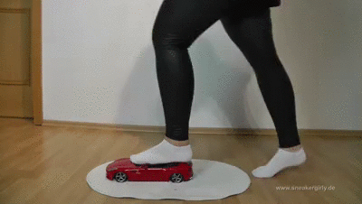 129851 - Sneaker-Girl Stacy - Socks Walk over Red Porsche Car